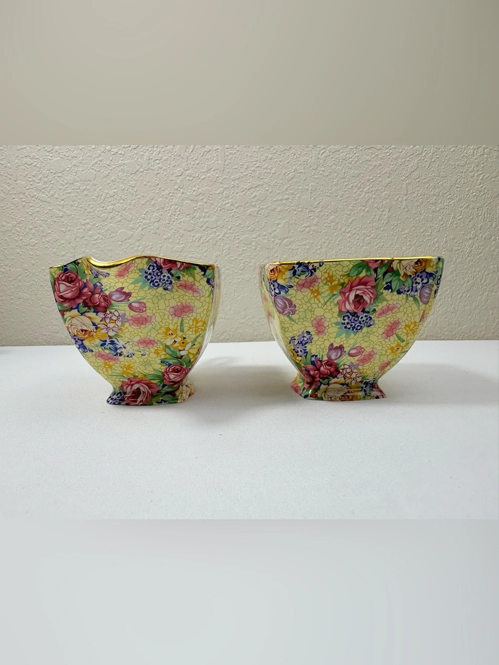 Royal Winton Wellbeck Chintz Tea Set with Pale Yellow Floral Pattern & Gold Trim